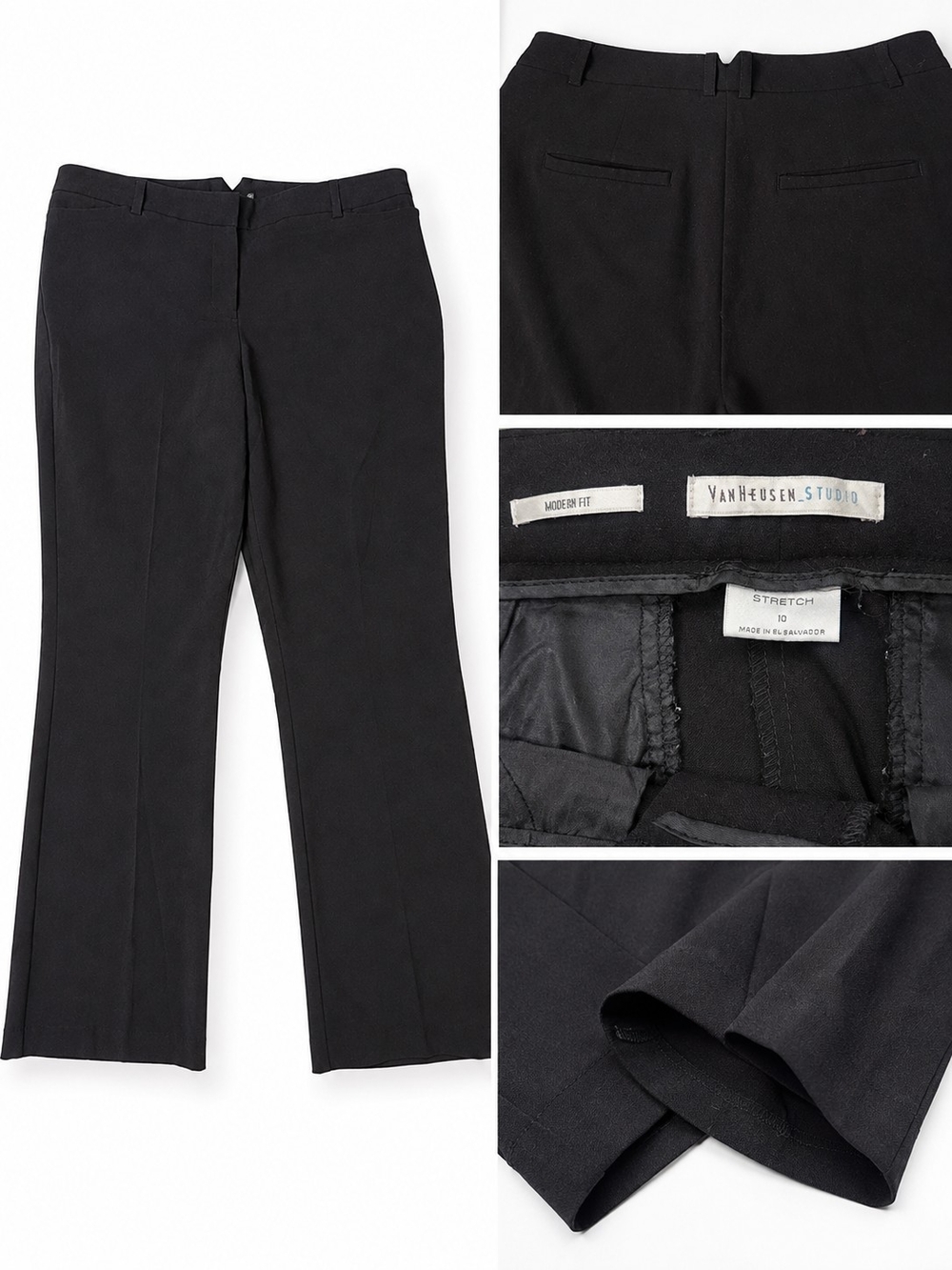 Van Heusen Black Straight-Leg Work Dress Pants Modern Fit Stretch Sz 10
